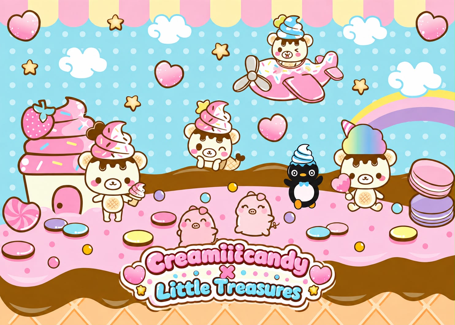 Creamiicandy characters in a colorful candy world