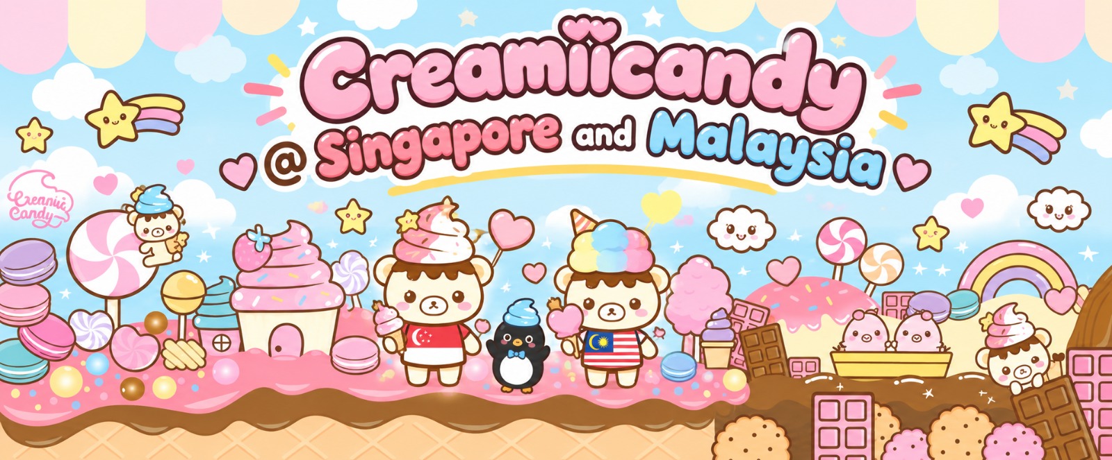 Creamiicandy characters in a colorful candy world